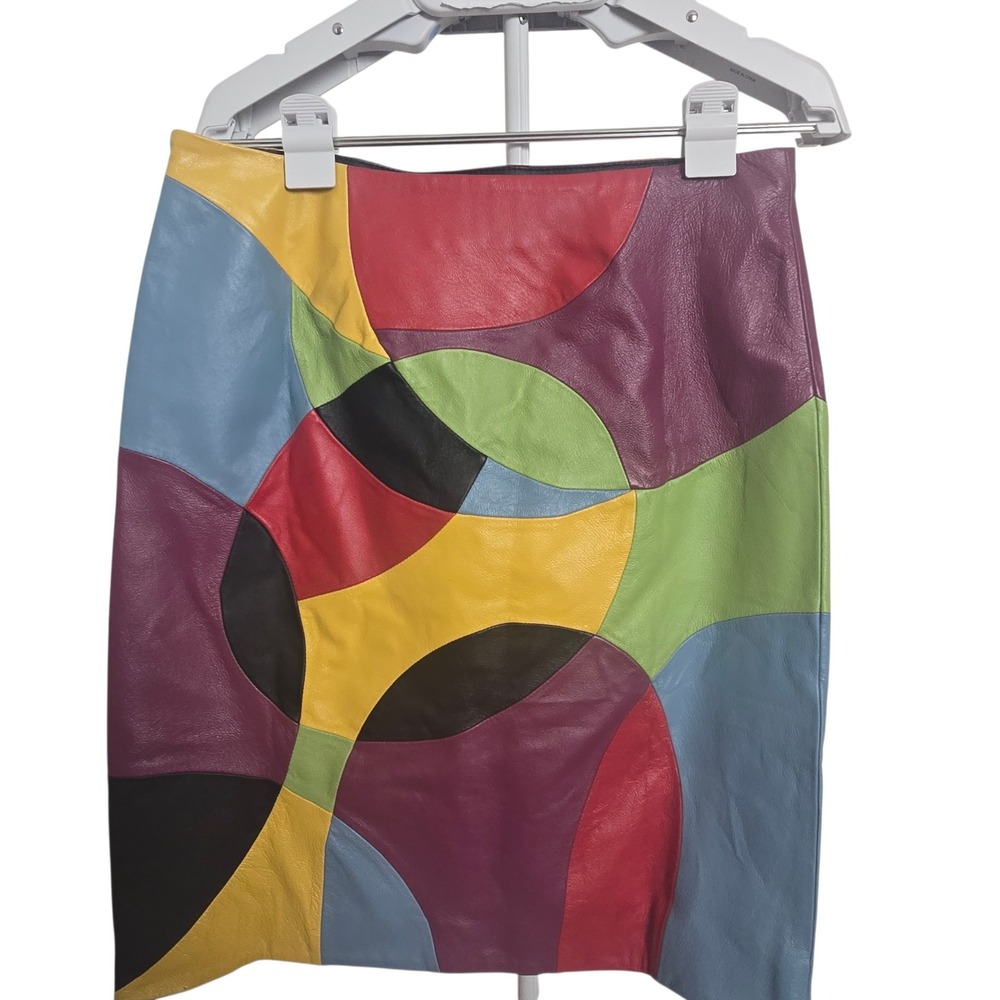 MetroStyle Genuine Leather Colorblock Patchwork Pencil Skirt 12 NWT Y2K